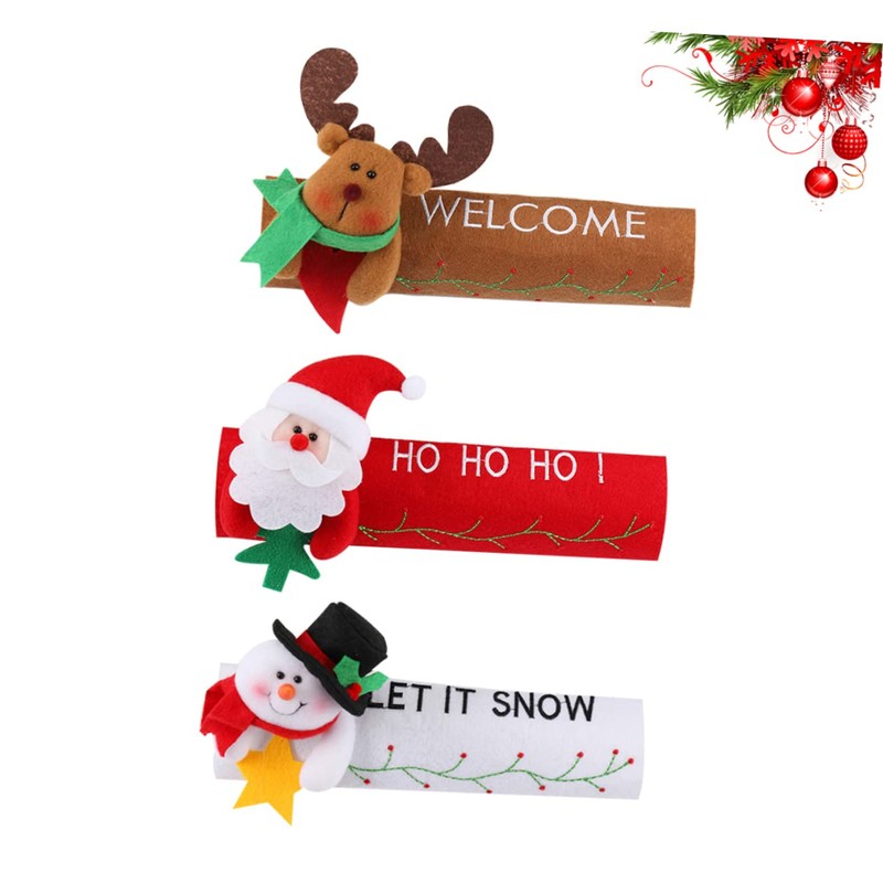 Gadpiparty 3-Piece Christmas Themed Refrigerator Handle Covers Fabric Door Handle