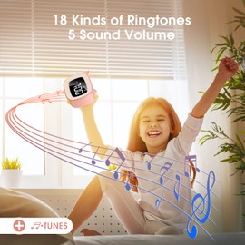 mizikuu Children's Digital Alarm Clock with Light, Dual Alarm Clock, LED Night Light Girls, Radio-Controlled Clock with Snooze Function, 18 Music Ringtones, 5 Brightness Modes, 12/24 Hours USB