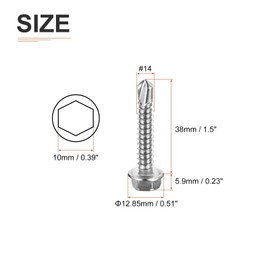 DTGN #14x1-1/2" Hex Washer Head Self Drilling Screws - 30Pack - Good for Machine - 410 Stainless Steel - Self Tapping Sheet Metal Screws