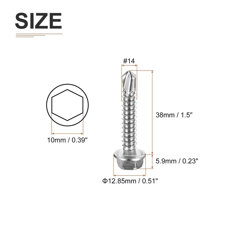 DTGN #14x1-1/2" Hex Washer Head Self Drilling Screws - 30Pack