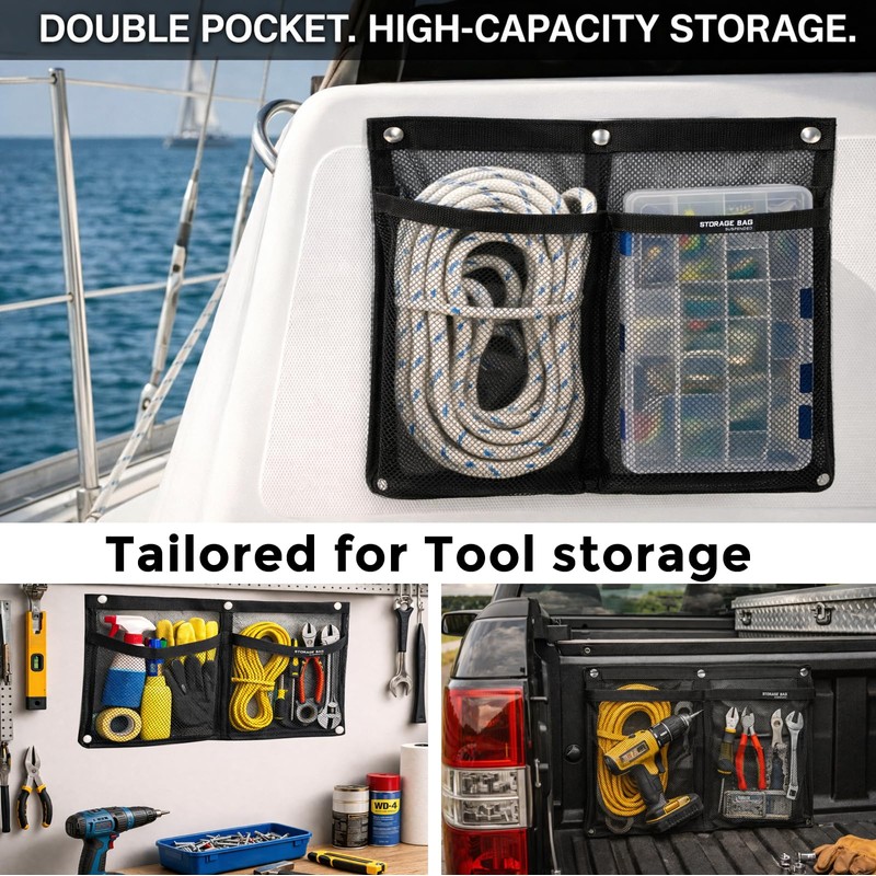 Marine Mesh Double Pocket Boat Gear Storage Bag, Polyester Boat