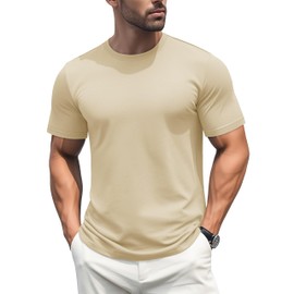 MAGCOMSEN Mens Tshirt Cotton Classic Short Sleeve Breathable Work T Shirts Casual Stylish Summer Basic T-Shirts Light Apricot L