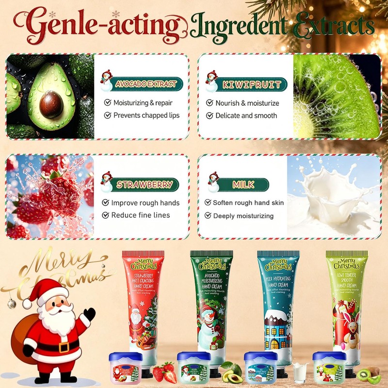 8Pcs Christmas Hand Cream & Lip Balm, Stocking Stuffers, Christmas
