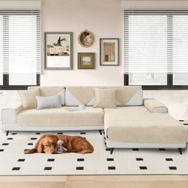 Herringbone Chenille Fabric Furniture Protector Sofa Cover 1 2 3 Seater, Non-Slip Sofa Slipcovers for Corner L Shape, Thick Textured Sofa Cushion Covers Furniture Protector (Beige,90x180cm)