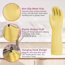 Rubber Dishwashing Gloves for Kitchen - Ausdown 3 Pairs Non-Slip 15inch Long Cleaning Washing Dish Household Latex Glove (Medium)