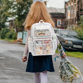 Yusudan Daisy Clear Backpack for Girls Women, Heavy Duty Transparent School Backpack See Through Bookbag (White)
