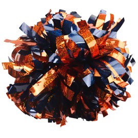 Gbateri 2 Pieces 6 Inches Metallic Holographic Cheerleading Pom Poms with Baton Handle, Cheerleader Pom Poms, Cheering Pom Poms Cheer Pompoms for Girls School Spirit Dance Party (Navy Blue and Orange)