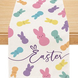 Siilues Easter Table Runner, Easter Peeps Decorations Colorful Easter Runner for Table Seasonal Spring Holiday Decor for Indoor Outdoor Dining Table Decorations (13'' x 60'')