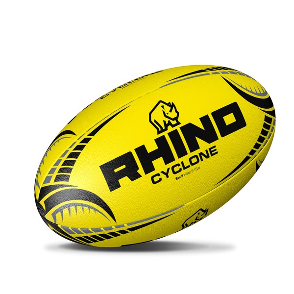 Rhino Cyclone Rugby Ball, Fluo Yellow, Size 5