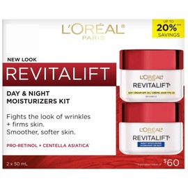 L'Oréal Paris Pro-Retinol + Centella Asiatica SPF 25 Day Cream + Night Cream Kit, Moisturizers for Face, Revitalift, Fights look of wrinkles, Firms Skin, Resist look of Signs of Aging, Skincare - 2-Count, 2x 50 ml