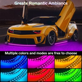 Car Underglow Lights, 4Pcs Exterior Car LED Strip Light with Wireless APP Control, 16 Million Colors 250 LEDs Neon Accent Strip with Music Mode, Waterproof Under Car Strip (No Remote)