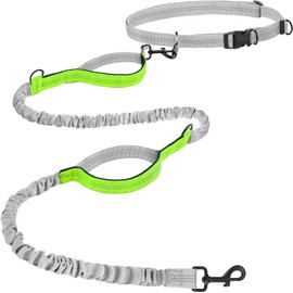 Hurluksi Hand Free Dog Waist Lead, Running Dog Belt Leash Heavy Duty Dog Walking Belt with Retractable Bungee & Sponge handle (Green)