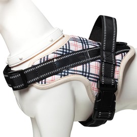 BaoCheng Dog Harness, For Small / Medium / Large Dogs, Heat Protection, Throat Friendly, Nameplate Pocket, Cute, Easy to Put On and Take Off, Adjustable, 7 Colors Available (Beige Plaid, S)