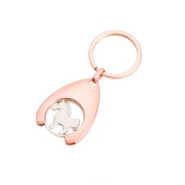 Keyring with Shopping Trolley Token, Shopping Trolley Token, Shopping Trolley, Shopping Chip, Car Bag, Purse, Backpack, Pendant, Decoration, Horse, Pony, Rider, Riding Gift (Rose Gold, Pony Standing)