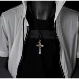 COOLSTEELANDBEYOND Men's Vintage Jesus Christ Crucifix Cross Pendant Necklace with Adjustable Leather Strap, Religious Jewellery, Metal, No Gemstone