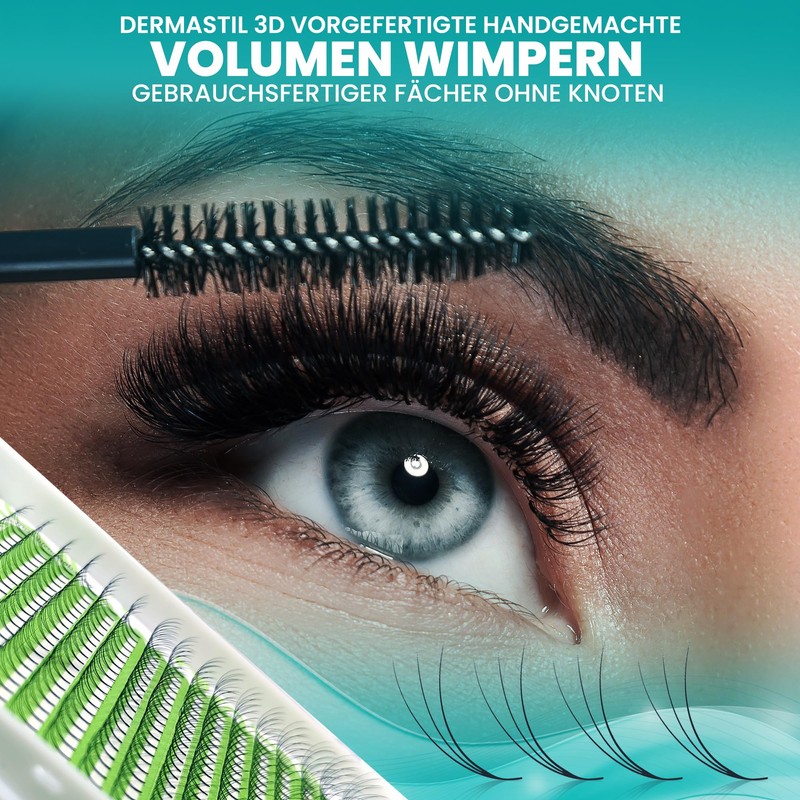 Dermastil 3D Premade Handmade Volume Eyelashes, Ready-to-Use Fan without Knots,