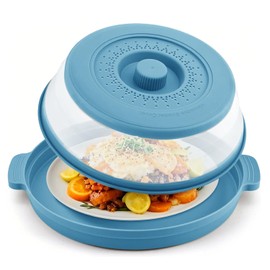 Microwave Splatter Cover, Microwave Cover for Food with Anti-scald Tray, Collapsible Microwave Plate Cover, 10.7 Inch Large Microwave Cover, Multi-functional Kitchen Covers - Blue