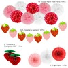 Strawberry Party Decorations Red Pink White Tissue Pom Poms Fans