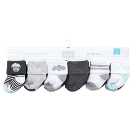 Hudson Baby, Sheep 12-pack, Unisex Cotton Rich Newborn and Terry Socks, 0-6 Months
