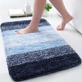 OLANLY Luxury Microfiber Bath Mat, Extra Soft and Absorbent Bathroom Mat, Non-Slip Plush Shaggy Bathroom Rug, Machine Wash Dry, Bath Rugs for Bathroom Floor, Tub and Shower, 20x30, Navy