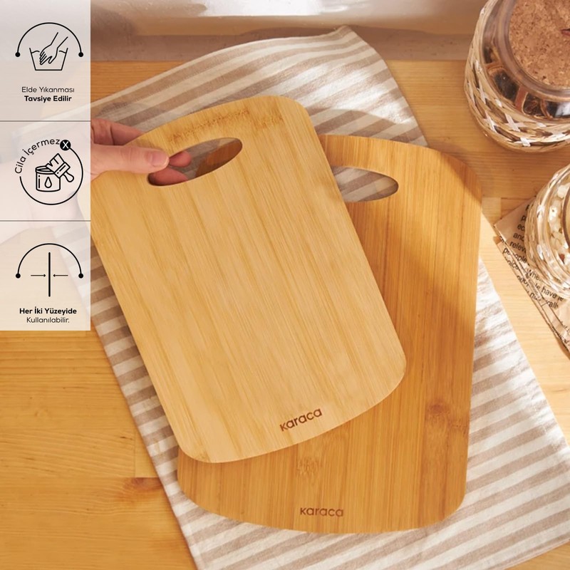 Karaca Defne Bamboo Chopping Board Set - 2-Piece Wooden Cutting