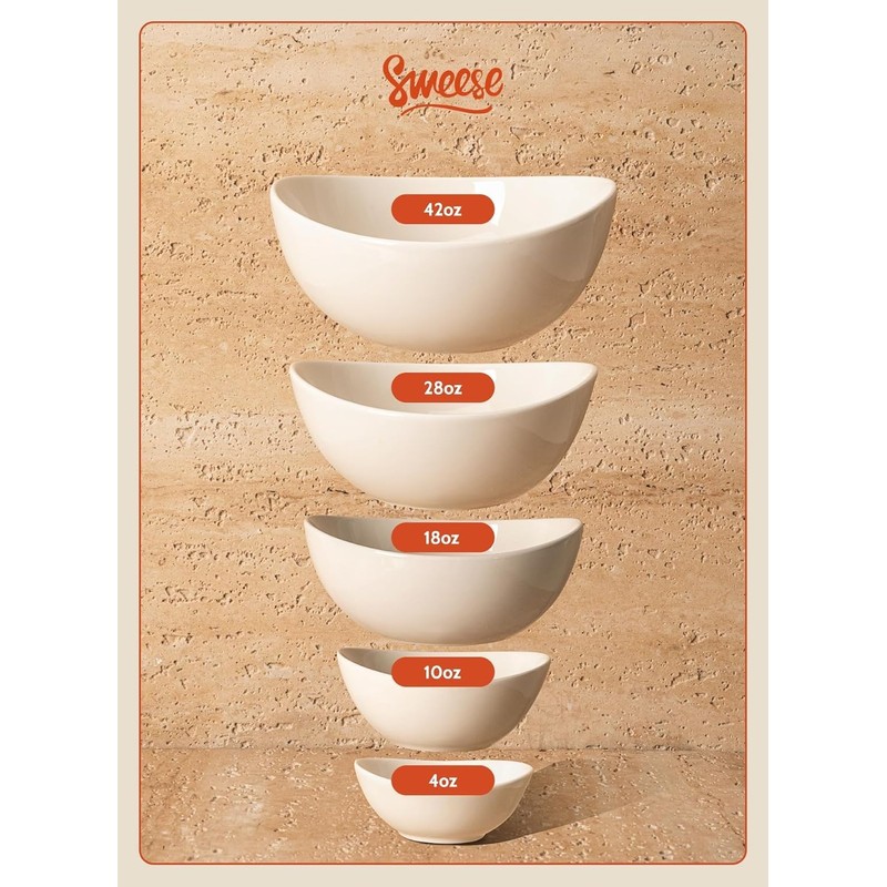 Sweese 8 Inch Porcelain 42 oz Serving Bowls Set of