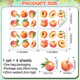 4 Sheets Peach Wall Decals Sweet Fruit with Leaves Wall Stickers Summer Pink Peaches Art Removable DIY Peel and Stick Boho Fruit Wall Murals for Kids Baby Bedroom Nursery Kitchen Decoration