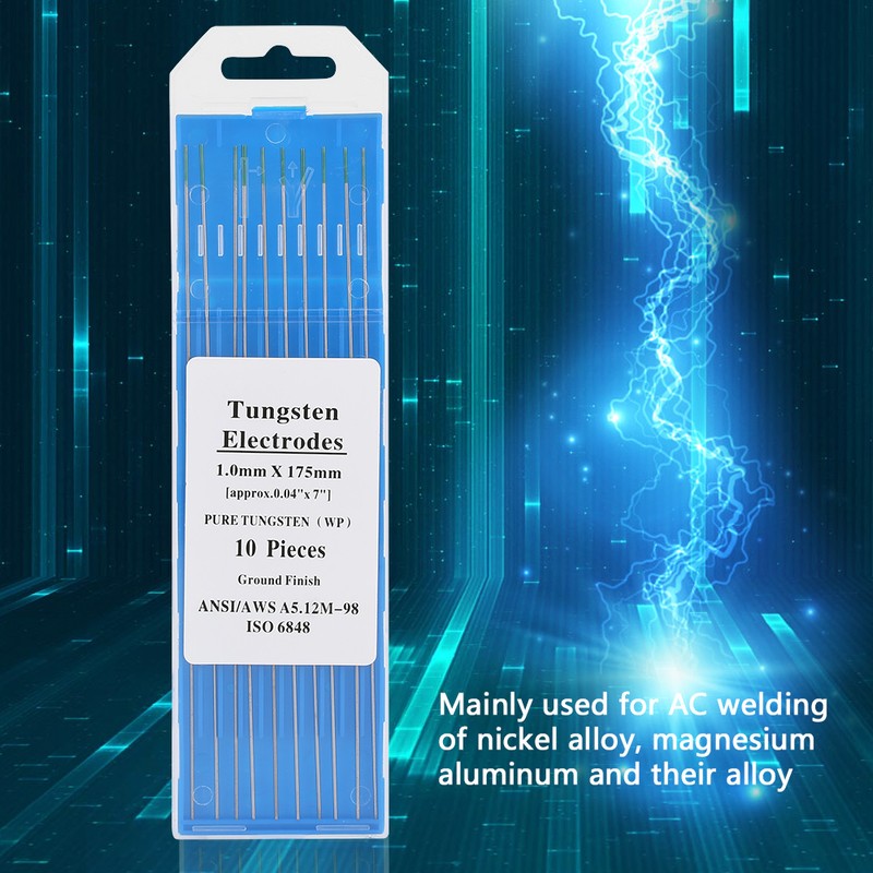 10Pcs Pure Tungsten Electrodes WP Green Tip for AC Tig
