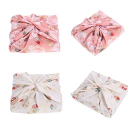 LOGOFUN 4pcs Japanese Furoshiki Wrapping Cloth Bento Wrapping Handkerchief Bandana Cover for Picnic Camping - Pink+White (46x46cm)