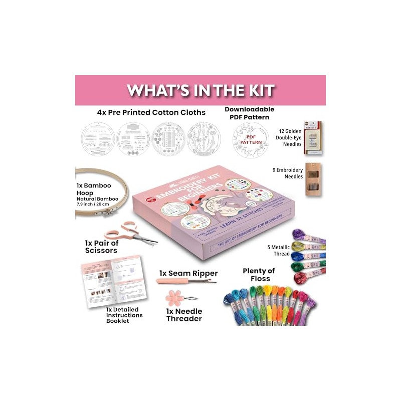 Moni Crafts - Kit de bordado de 4 juegos para