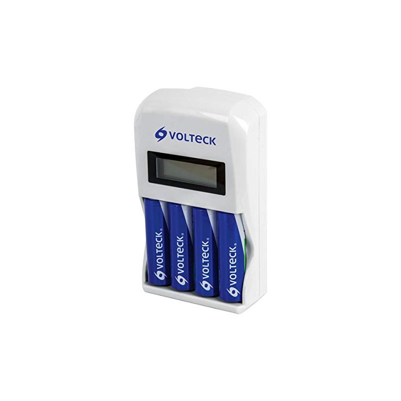 Volteck Cargador de Pilas, AA, AAA, Incluye 4 Pilas AA