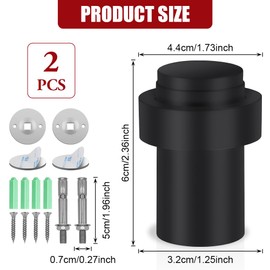 Flintronic Door Stoppers, 60mm Wall Mounted Door Stop, Heavy Duty Sound Dampening Door Bumpers, Solid Rubber Floor Door Stopper for Skirtings Patio Bathroom Bedroom