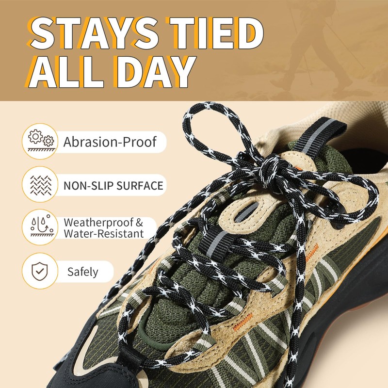 Stepace Round Boot Laces (2 Pairs) 4.5 mm Heavy Duty
