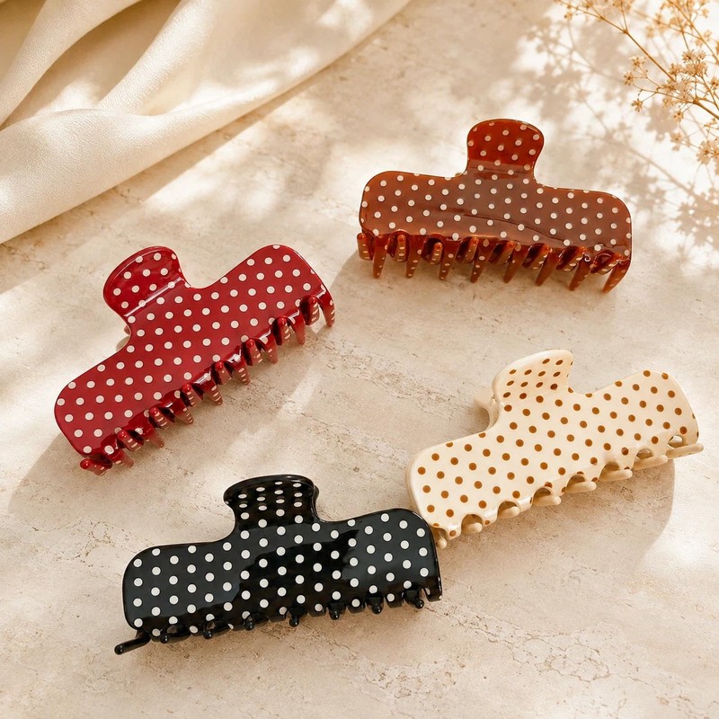 3.8 Inch Polka Dot Acetate Claw Clip for Women Thin