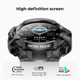 MIDDOW Military Smart Watch with Flashlight (Answer/Make Call) Compass, Pedometer/Heart Rate/Sleep/100+ Sports Modes, Fitness Tracker IP68 Waterproof, Long Battery Life Android & iOS (Black)