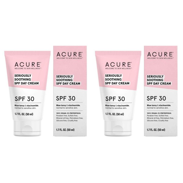 Acure Organics Seriously Soothing SPF 30 Face Cream (Pack of 2) With Aloe Vera, Argan Oil, Shea Butter, Coconut Oil and Blue Tansy, 1.7 fl. oz. each