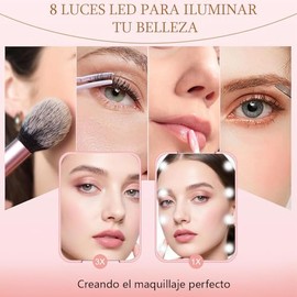 Espejo de Bolsillo 1x3x Aumento LED Espejo Compacto Maquillaje Pequeño Espejo Maquillaje Viaje con Luces Mini Espejo Mano Portátil Plegable Doble...  