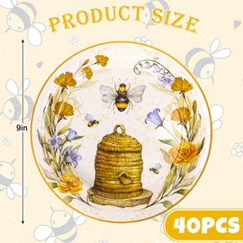 Whaline 40Pcs Bee Paper Plates 9 Inch Summer Spring Bumble Floral Honey Hive Yellow Disposable Tableware for Gender Reveal Baby Shower Party Family Gathering Supplies
