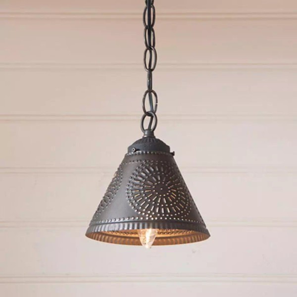 Handcrafted Crestwood Shade Light in Kettle Black Punched Tin