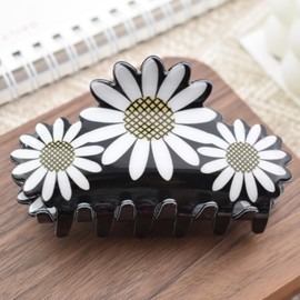 White Daisy Hair Claws Non Slip Medium Thick Hair Claws Clips Women Girls Hair Accessories, 3.4"
