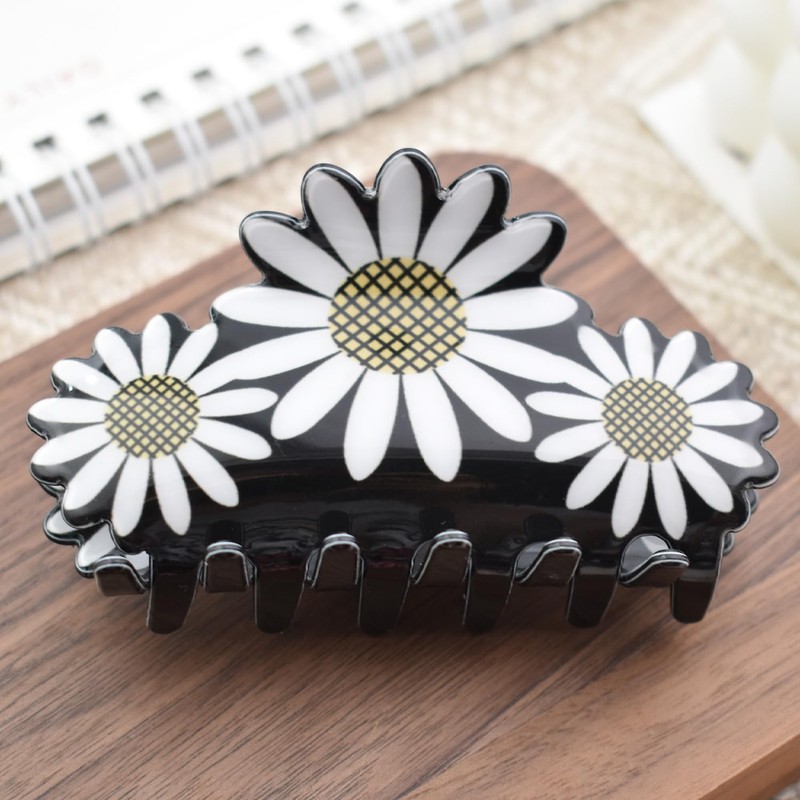 White Daisy Hair Claws Non Slip Medium Thick Hair Claws