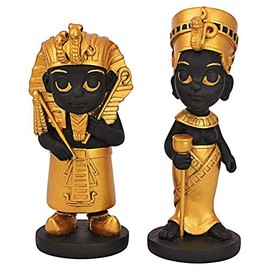 Design Toscano Wee Rulers of The Egyptian Realm Statue, Set of 2, Two Tone Black & Gold