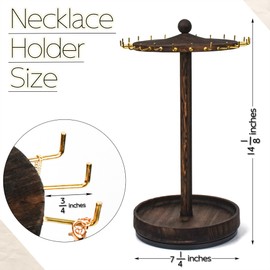 LingLingo Necklace Holder Organizer Jewelry Display Stand for Selling,24 Hooks,14 Inches, Tangle Free, 360 °Rotating,Wood Tray