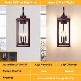 Yolsunes 24" Extra Large Dusk to Dawn Outdoor Wall Light, Oil Rubbed Bronze 3-Light Waterproof Exterior Wall Mount Porch Lantern, Modern Outside Wall Sconce Coach Light Brown, E12, 1-Pack