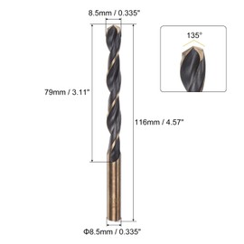 sourcing map 2pcs Jobber Drill Bits 8.5mm (0.335") Black Nitride & Gold Titanium Coated M2 High Speed Steel (HSS) Twist Drill Bits for Stainless Steel Aluminum Alloy Metal