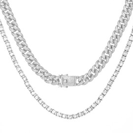 Halukakah Gold Chain Iced Out for Men 18K Real Gold/Platinum White Gold Plated Choker Necklace Bracelet Set, Full CZ Diamond Cut Prong Set, Gift for Him, Metal, No Gemstone