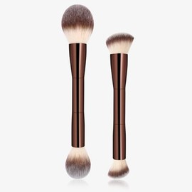HEYMKGO Brochas de Maquillaje, 2 Piezas Fundación Cepillo de Maquillaje, Doble Terminado Profesional Brochas para Maquillaje Fundación, Cepillos de Enrojecimiento y Contorno para Líquido de Amortiguación, Crema, Polvo