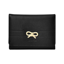 TOFBS Women's PU Leather Wallet Cute Bow Trifold Purse Small Short Format Purse Many Compartments with ID Window, black