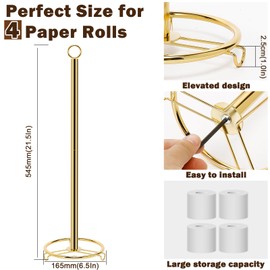 Siyzda Bath Toilet Paper Holder, Metal Toilet Tissue Roll Organizer Storage, Tissue Paper Holder Stand for Bathroom/Kitchen Countertop (21” H, Gold)