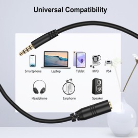 Headphone Extension Cable 3.5mm TRRS Male to TRRS Female Stereo Audio Cable with Microphone 4.9FT/150cm Aux Extension Cord Wire Compatible with Headphone Earphone Speaker to Smartphone Tablet Laptop